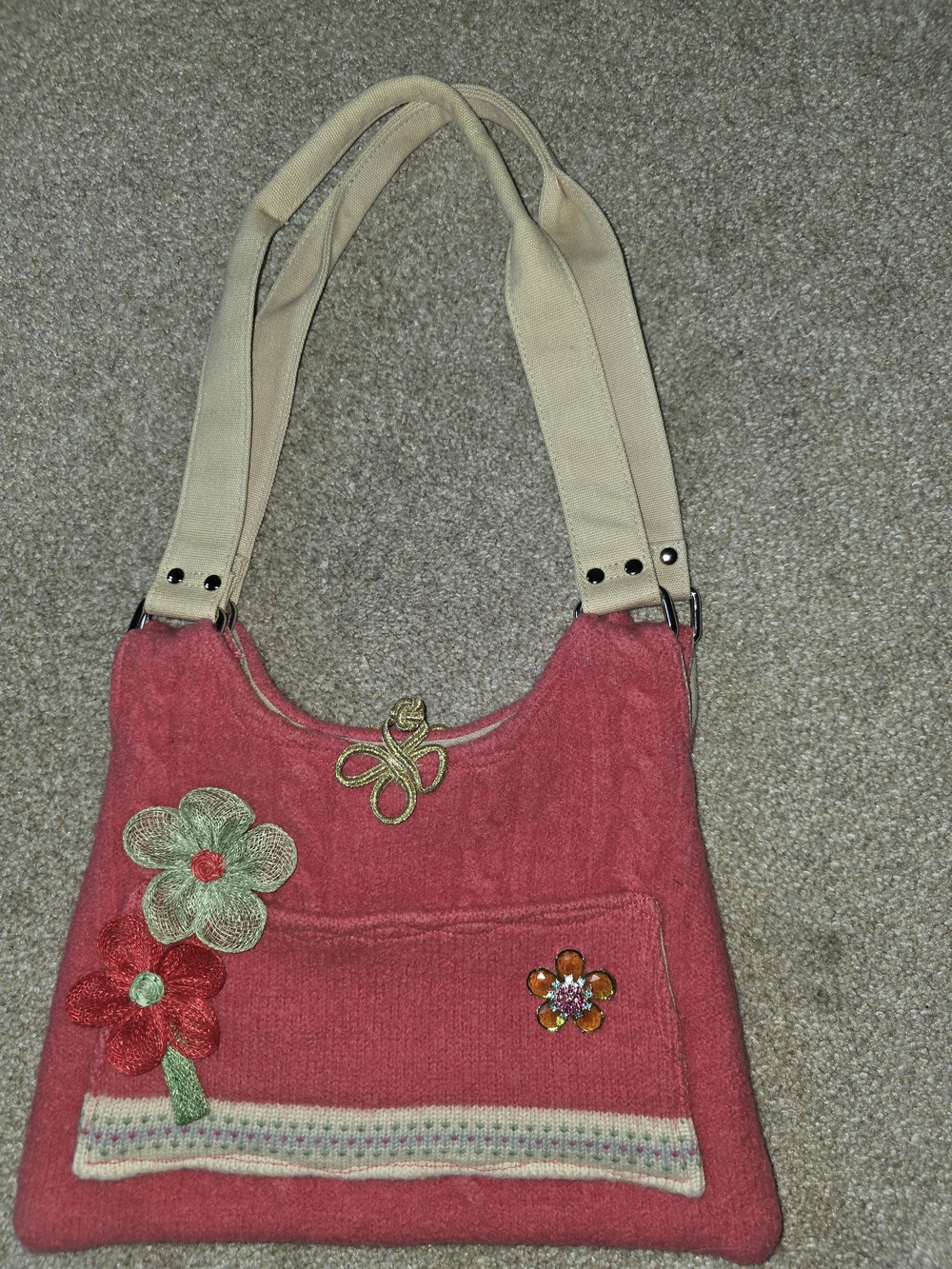 Upcycled Wool Sweater Embelished Purse